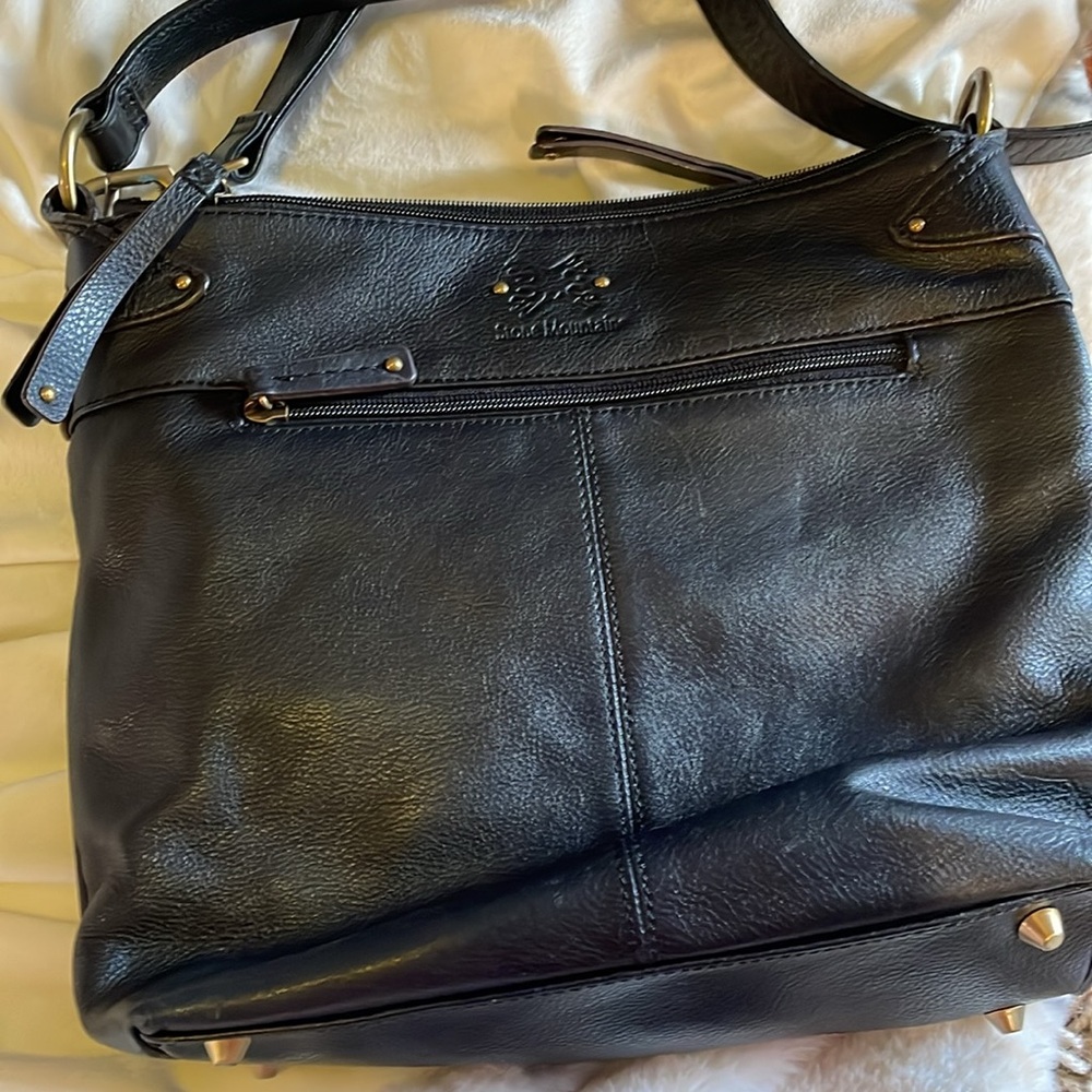 Authentic Stone Mountain black leather Crossbody handbag with wristlet
